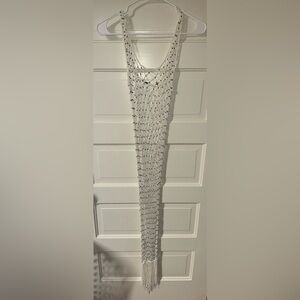 White Long Cover Up with Rhinestones